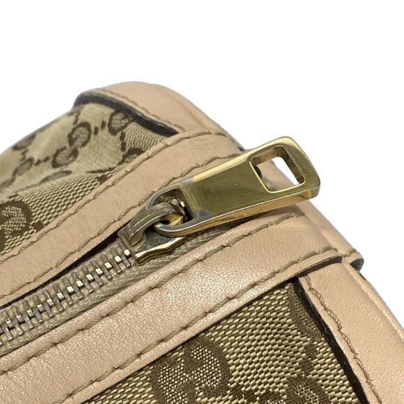 Auth GUCCI GG 247205 Dark Brown Beige Jacquard Leather Handbag - Picture 10 of 16